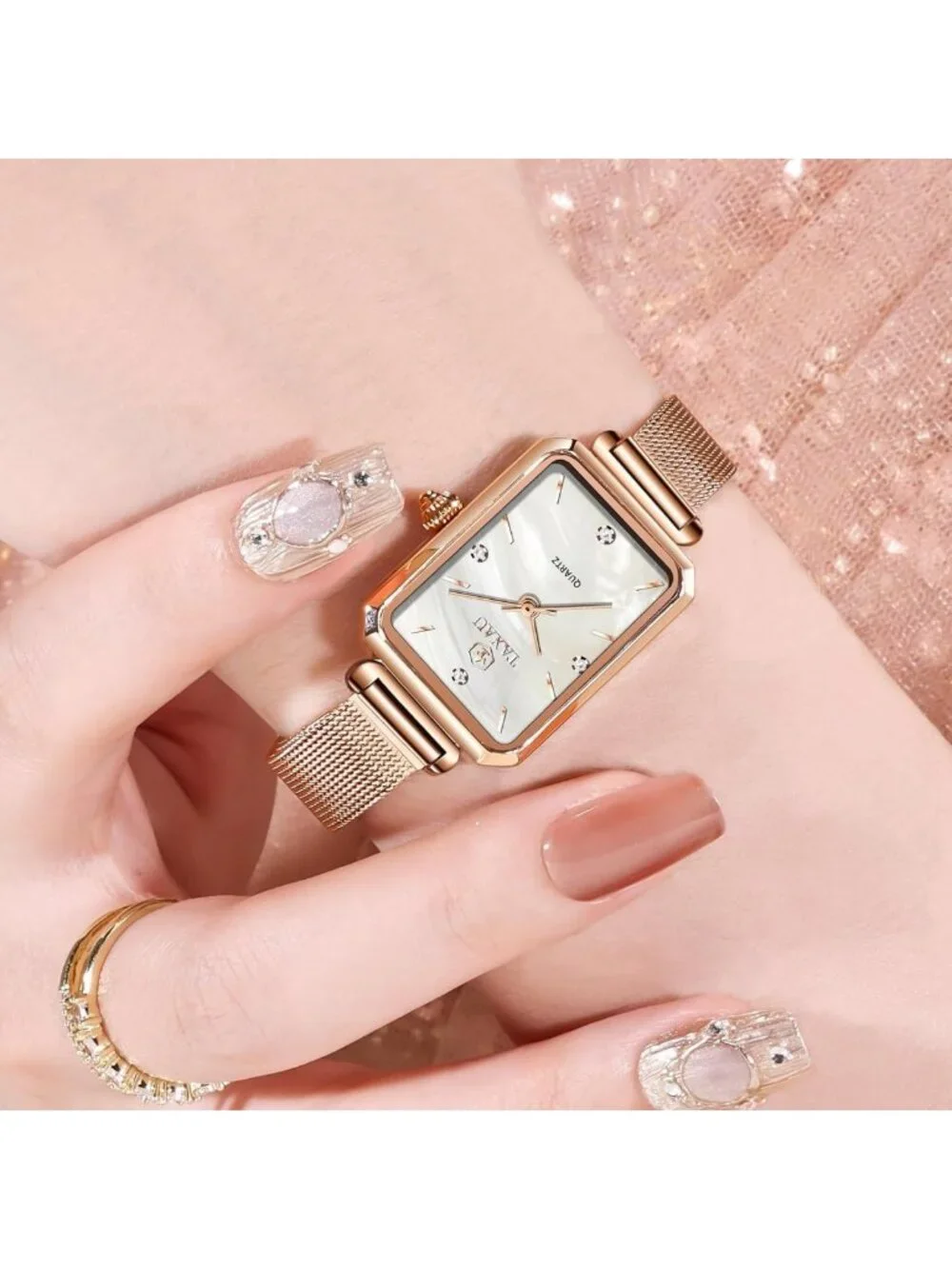 Stylish Women's Stainless Steel Square Mesh Bracelet Dress Watch - Fashion